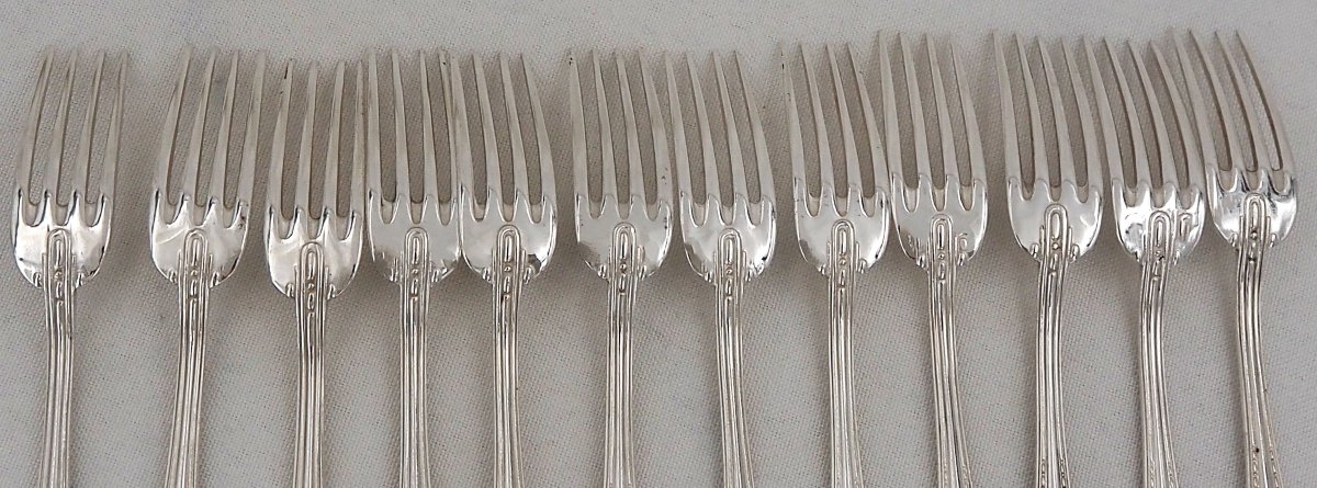 Ercuis Model Toledo, Art Deco, 12 Dessert Cutlery Sets, 24 Pieces, Excellent Condition.-photo-4