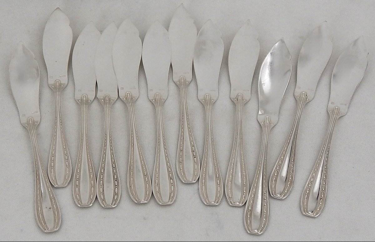 Ercuis Model Toledo, Art Deco, 26-piece Fish Set, In Silver-plated Metal.-photo-2