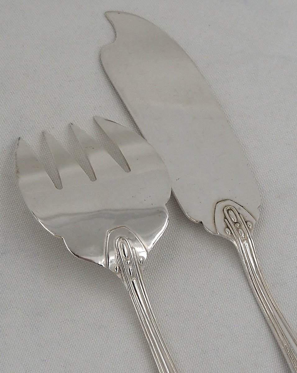 Ercuis Model Toledo, Art Deco, 26-piece Fish Set, In Silver-plated Metal.-photo-3