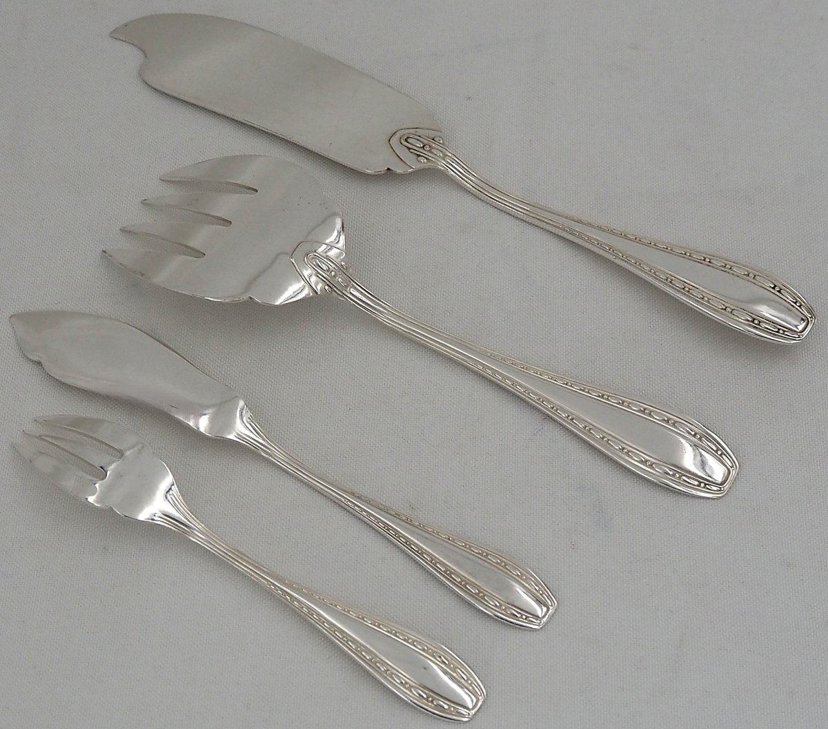 Ercuis Model Toledo, Art Deco, 26-piece Fish Set, In Silver-plated Metal.-photo-4