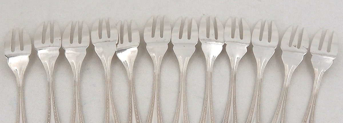 Ercuis Model Toledo, Art Deco, 26-piece Fish Set, In Silver-plated Metal.-photo-5