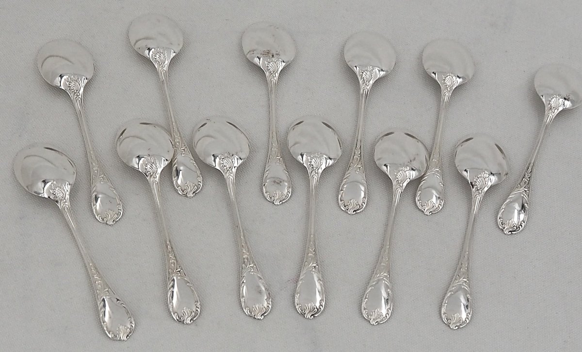 Christofle modèle Marly, 12 cuillères, pelles à glace en métal argenté, excellent état.-photo-3