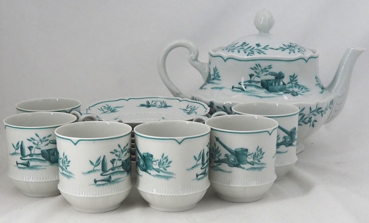 Haviland Limoges "les Islettes" 6 tasses et 6 sous tasses à thé, + théière.-photo-2