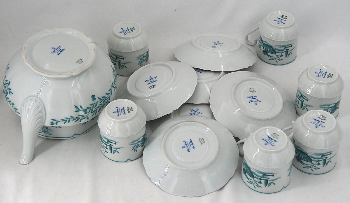 Haviland Limoges "les Islettes" 6 tasses et 6 sous tasses à thé, + théière.-photo-6