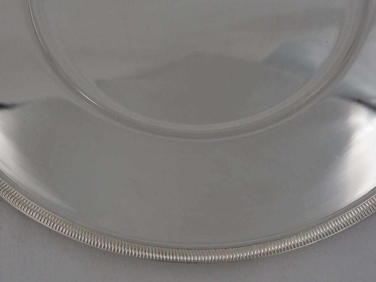 Christofle, 12 Presentation Plates, Godrons Model, Silver-plated Metal, Very Good Condition.-photo-3