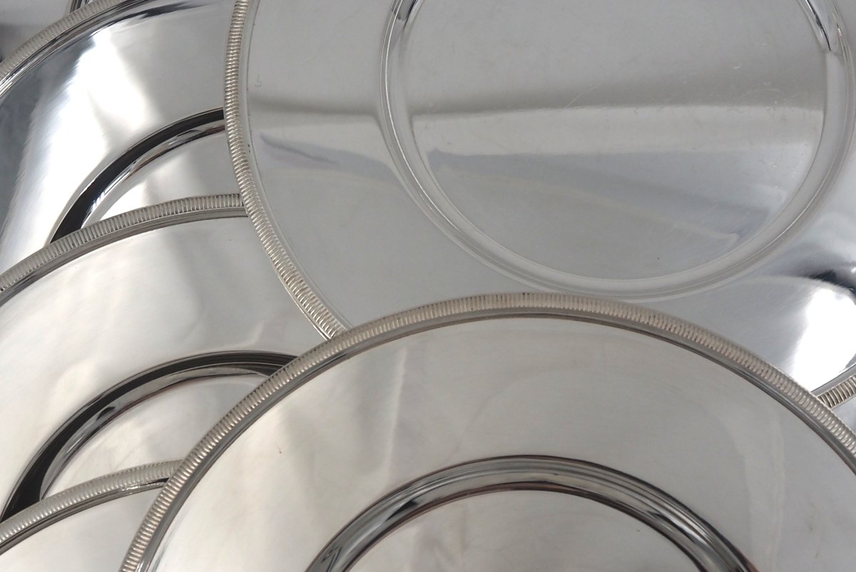 Christofle, 12 Presentation Plates, Godrons Model, Silver-plated Metal, Very Good Condition.-photo-1