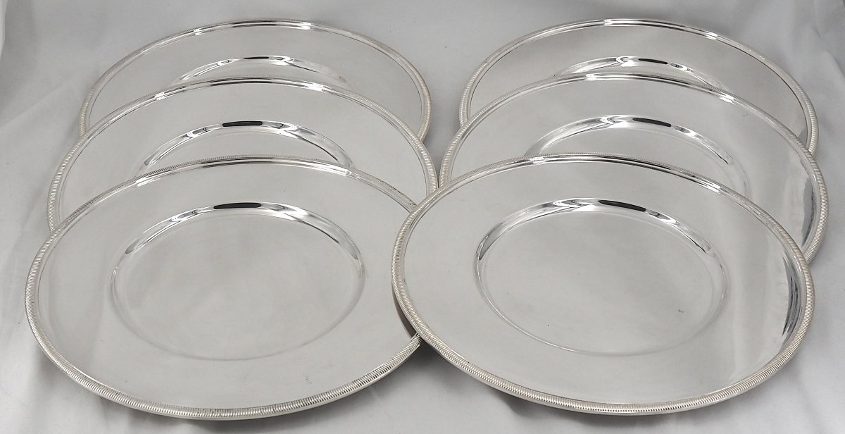 Christofle, 12 Presentation Plates, Godrons Model, Silver-plated Metal, Very Good Condition.-photo-2