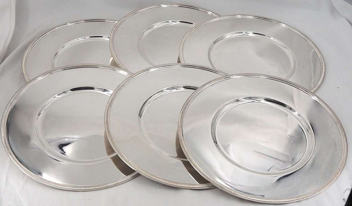 Christofle, 12 Presentation Plates, Godrons Model, Silver-plated Metal, Very Good Condition.-photo-3