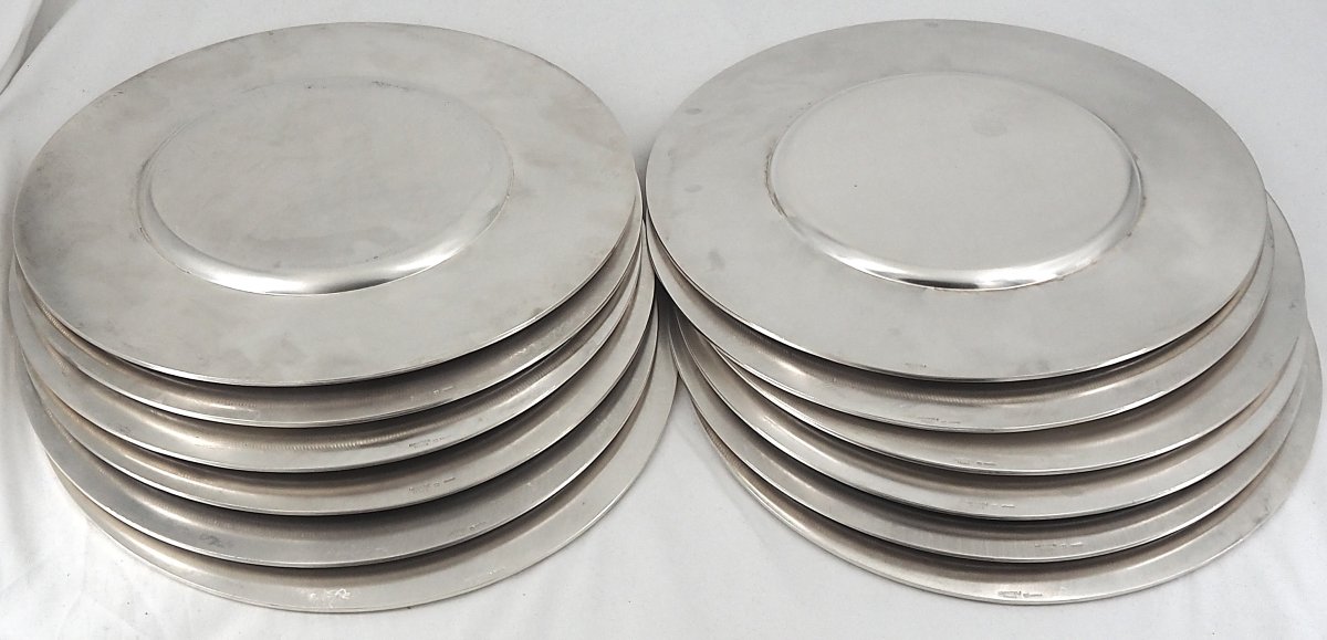 Christofle, 12 Presentation Plates, Godrons Model, Silver-plated Metal, Very Good Condition.-photo-6