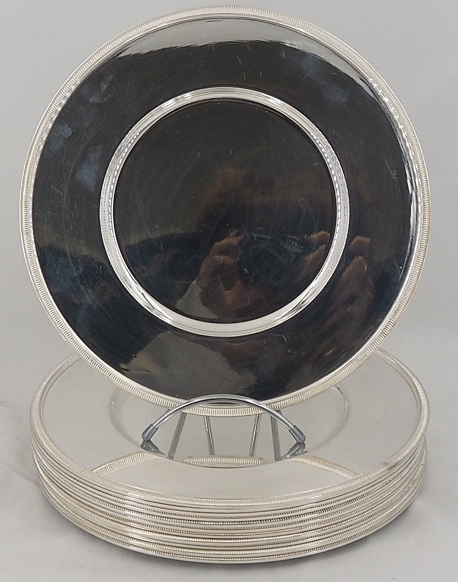Christofle, 12 Presentation Plates, Godrons Model, Silver-plated Metal, Very Good Condition.-photo-8