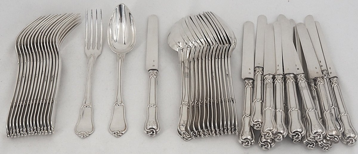 45-piece Dessert Set, Solid Silver Minerva, Gordian Knot, For 15 People.-photo-2