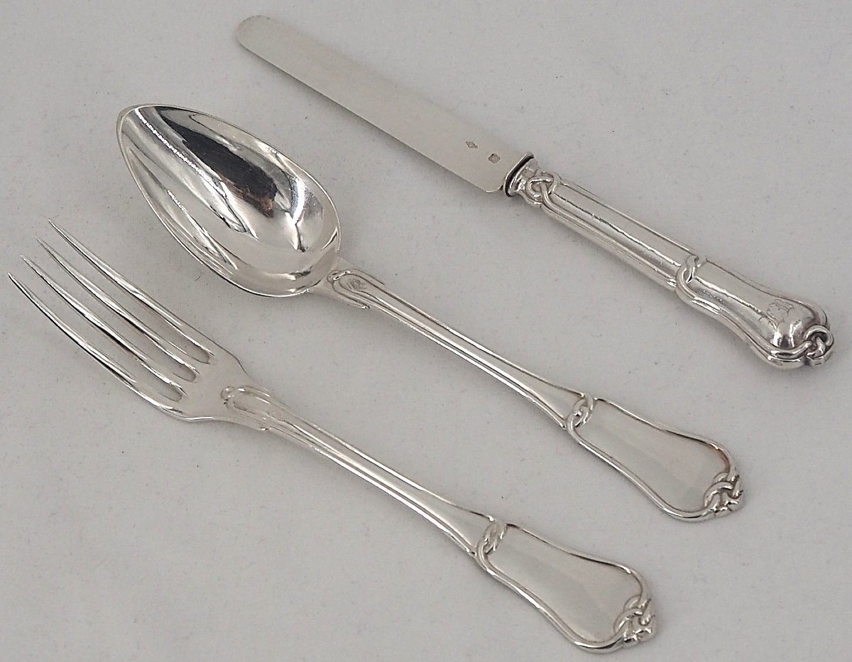 45-piece Dessert Set, Solid Silver Minerva, Gordian Knot, For 15 People.-photo-3