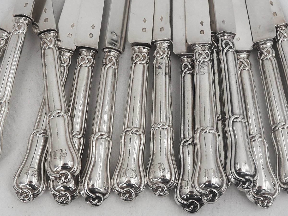 45-piece Dessert Set, Solid Silver Minerva, Gordian Knot, For 15 People.-photo-2