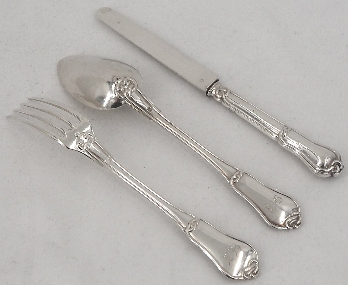 45-piece Dessert Set, Solid Silver Minerva, Gordian Knot, For 15 People.-photo-3