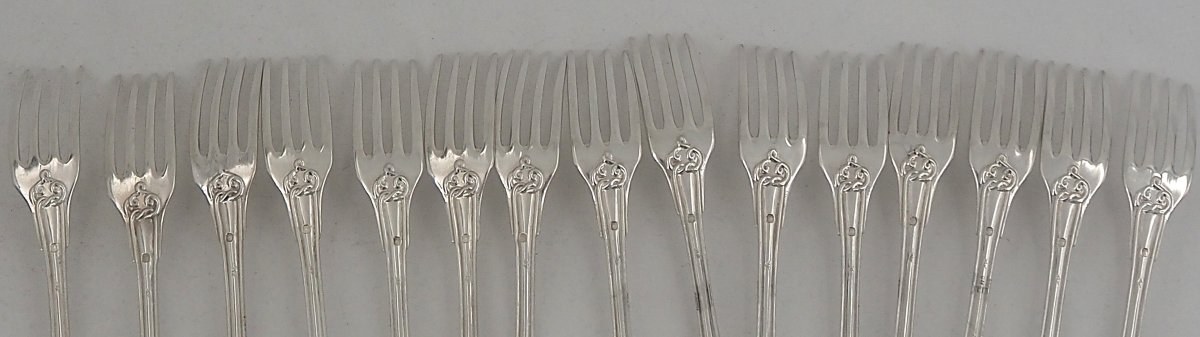 45-piece Dessert Set, Solid Silver Minerva, Gordian Knot, For 15 People.-photo-4
