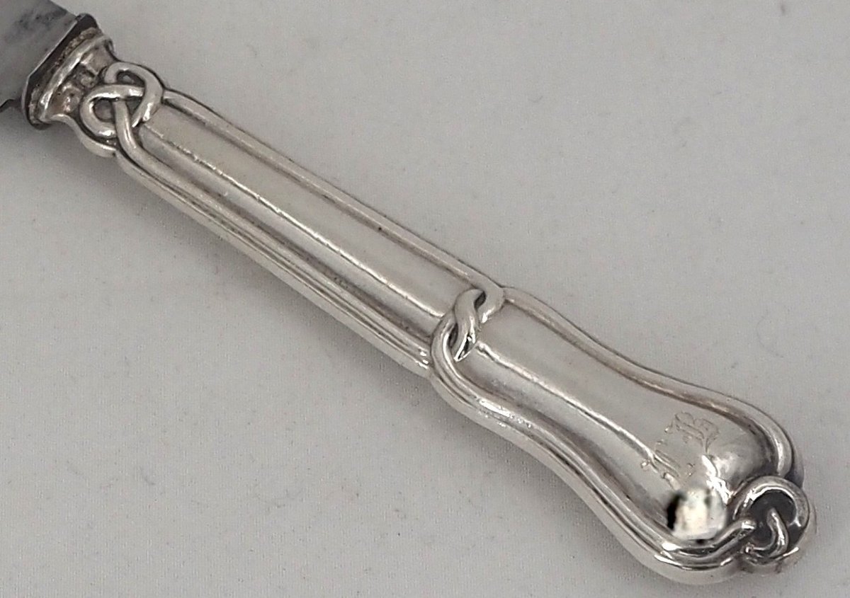 Set Of 15 Dessert, Cheese And Dessert Knives With Silver Handles And Gordian Knot.-photo-4