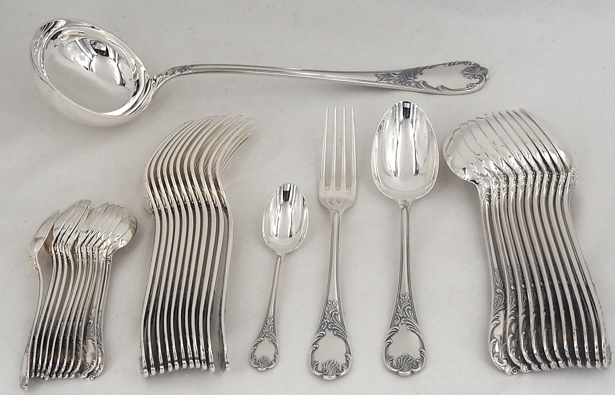Christofle modèle Marly, ménagère set de 37 pièces en métal argenté, en excellent état.-photo-2