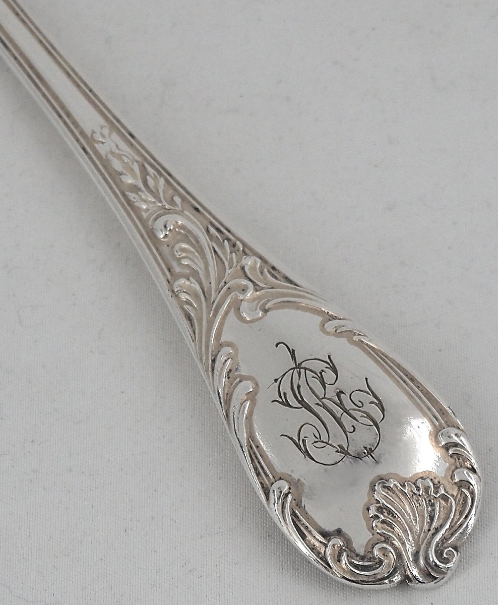 Christofle modèle Marly, ménagère set de 38 pièces en métal argenté, monogrammée "LR".-photo-4
