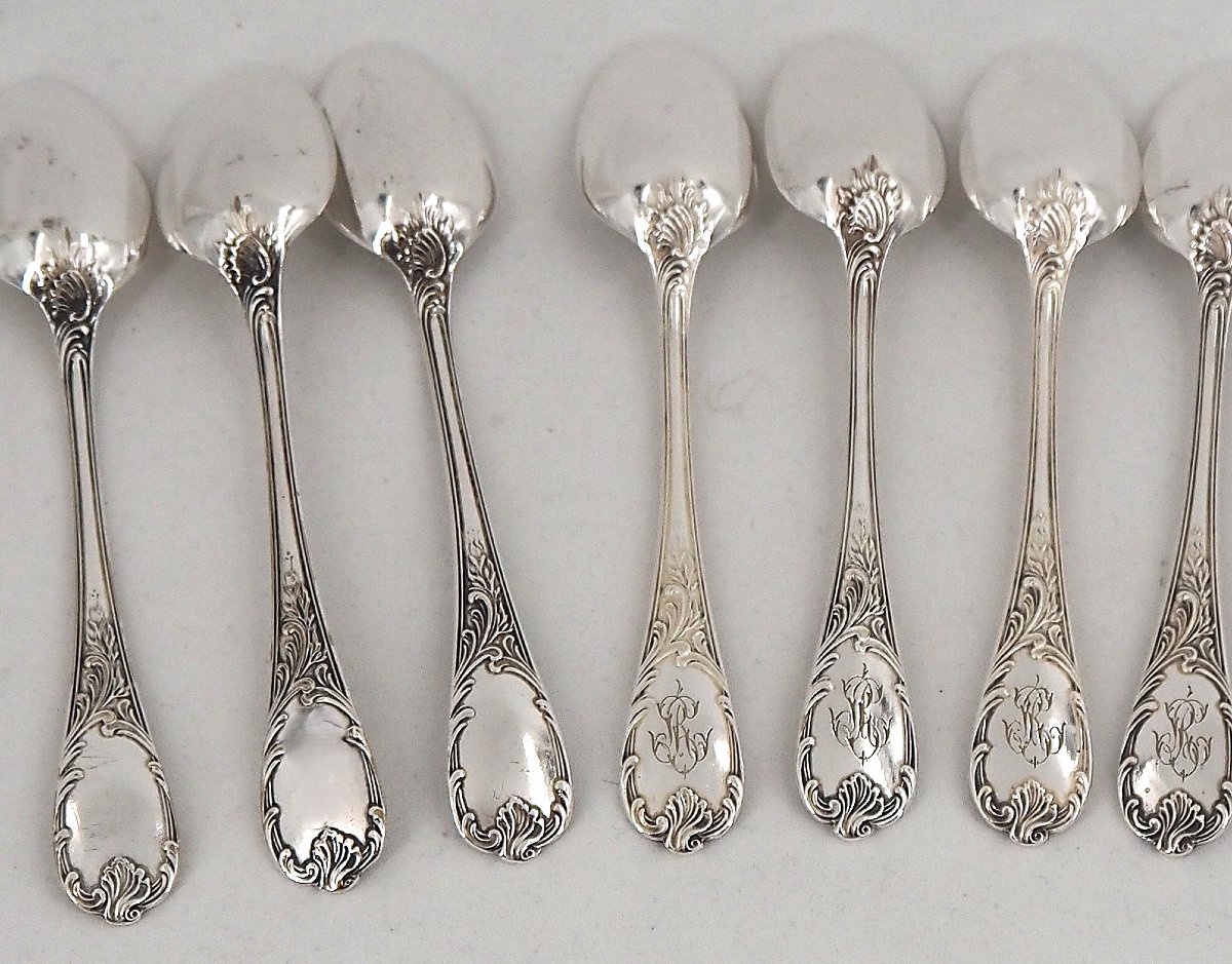 Christofle modèle Marly, ménagère set de 38 pièces en métal argenté, monogrammée "LR".-photo-8