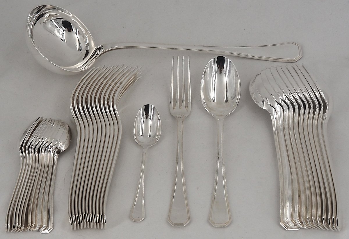 Christofle América Model, 37-piece Silver-plated Cutlery Set, In Excellent Condition.-photo-2