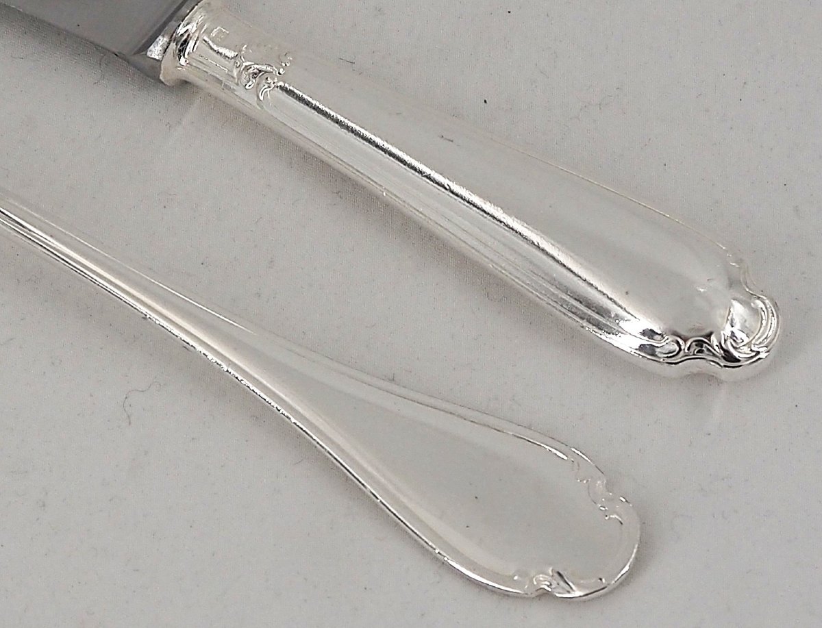 Christofle modèle Pompadour, ménagère set 31 pièces avec couteaux pour 6 personnes.-photo-3