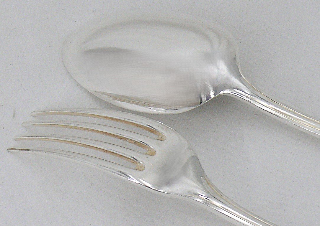 Christofle modèle Pompadour, ménagère set 31 pièces avec couteaux pour 6 personnes.-photo-3