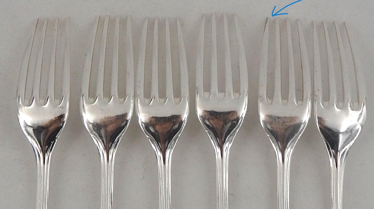 Christofle modèle Pompadour, ménagère set 31 pièces avec couteaux pour 6 personnes.-photo-8