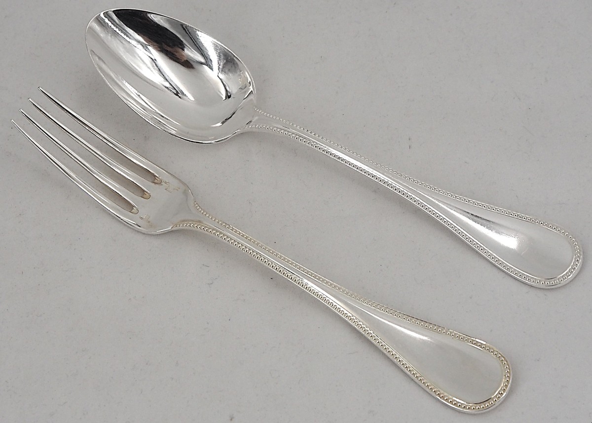 Christofle Perles Model, 12 Table Settings, 24 Pieces, Silver-plated Metal, Excellent Condition.-photo-3