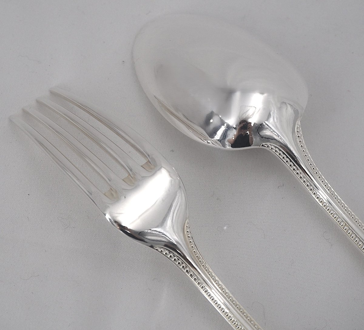 Christofle Perles Model, 12 Table Settings, 24 Pieces, Silver-plated Metal, Excellent Condition.-photo-1