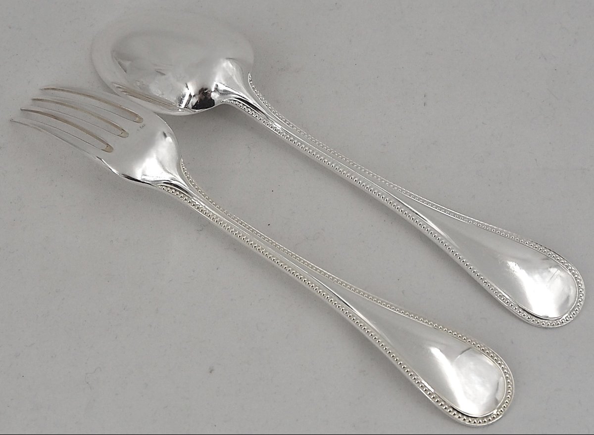 Christofle Perles Model, 12 Table Settings, 24 Pieces, Silver-plated Metal, Excellent Condition.-photo-2