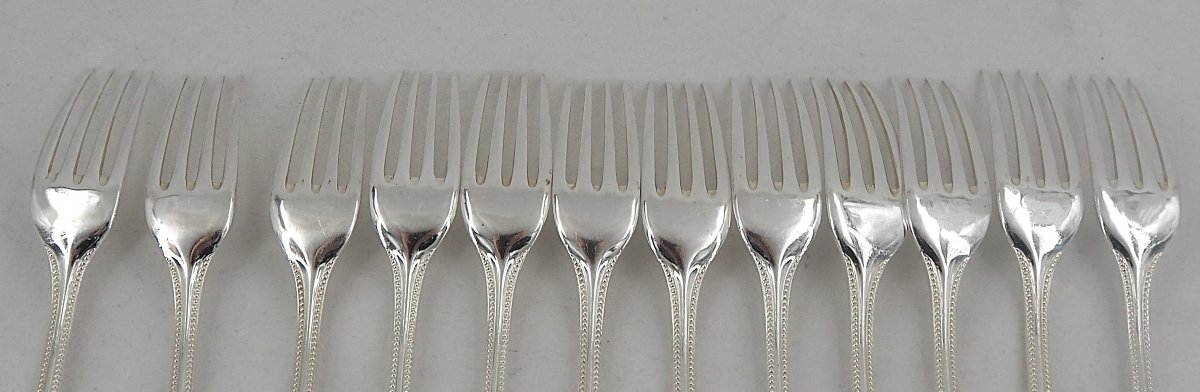 Christofle Perles Model, 12 Table Settings, 24 Pieces, Silver-plated Metal, Excellent Condition.-photo-4