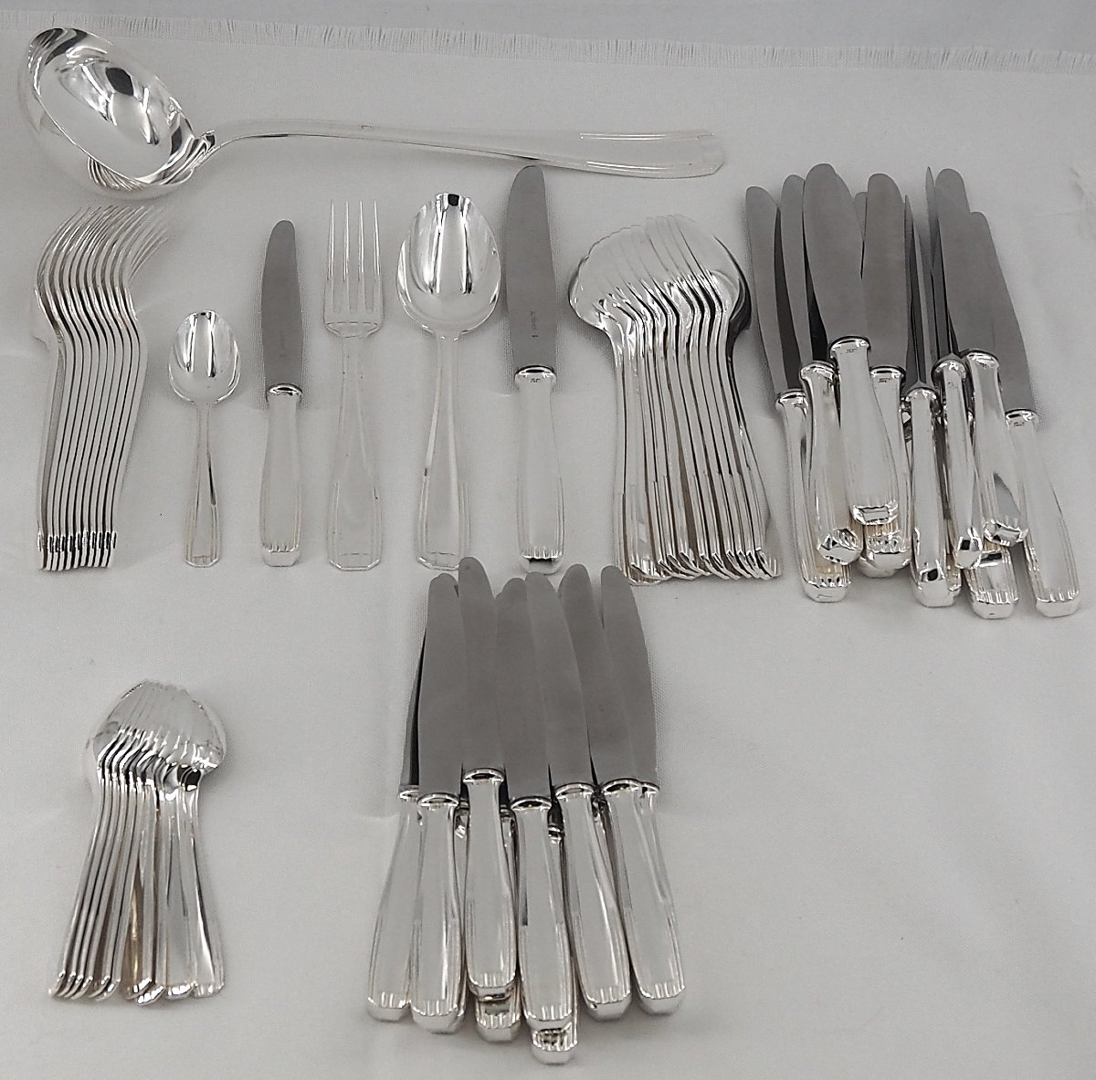 Alfenide, Christofle Paris Model, 61-piece Silver-plated Cutlery Set With Knives.-photo-2