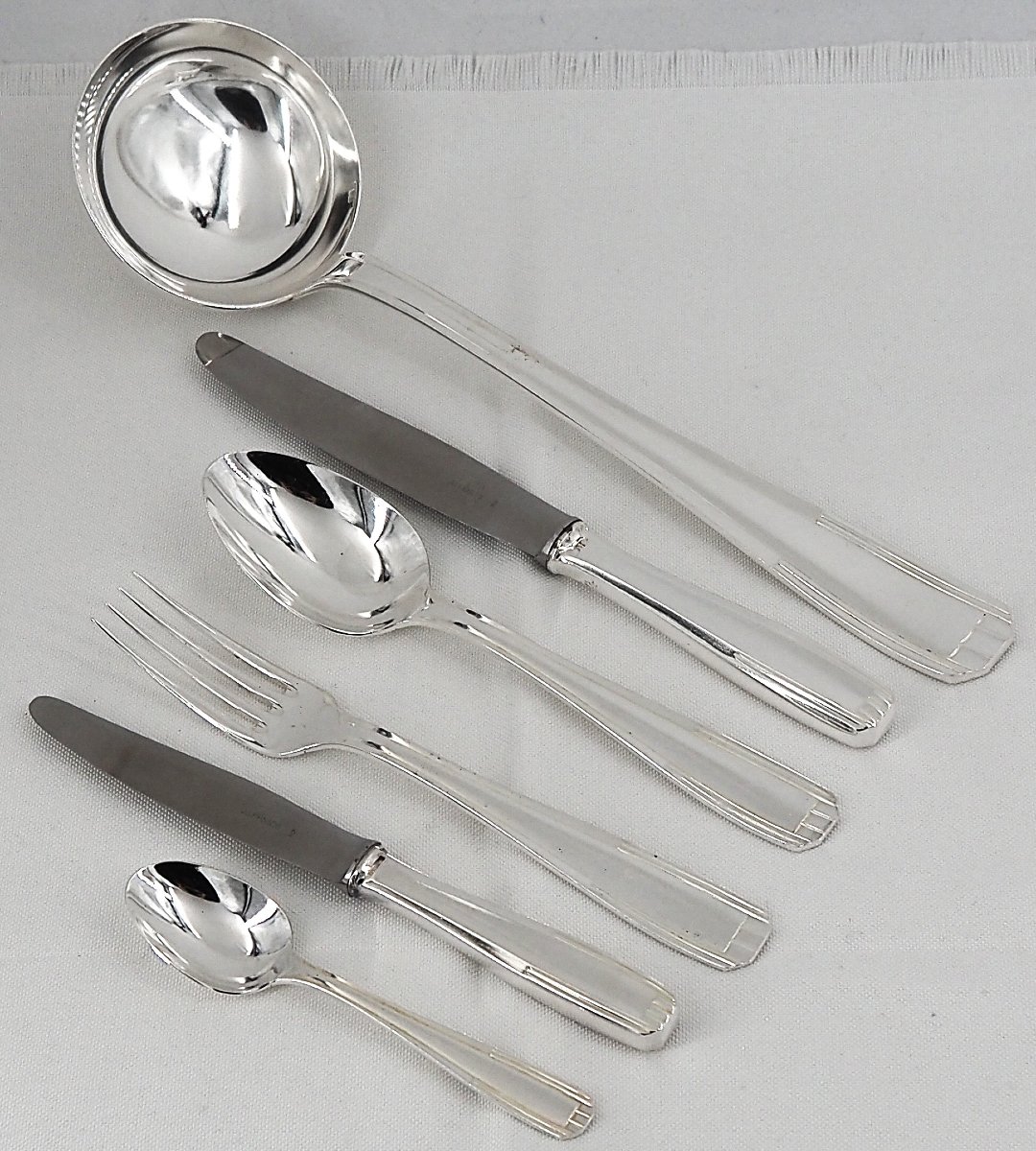 Alfenide, Christofle Paris Model, 61-piece Silver-plated Cutlery Set With Knives.-photo-3