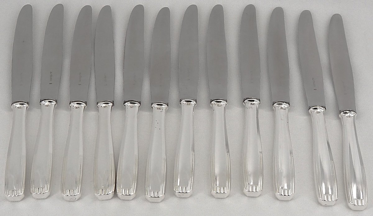 Alfenide, Christofle Paris Model, 61-piece Silver-plated Cutlery Set With Knives.-photo-1