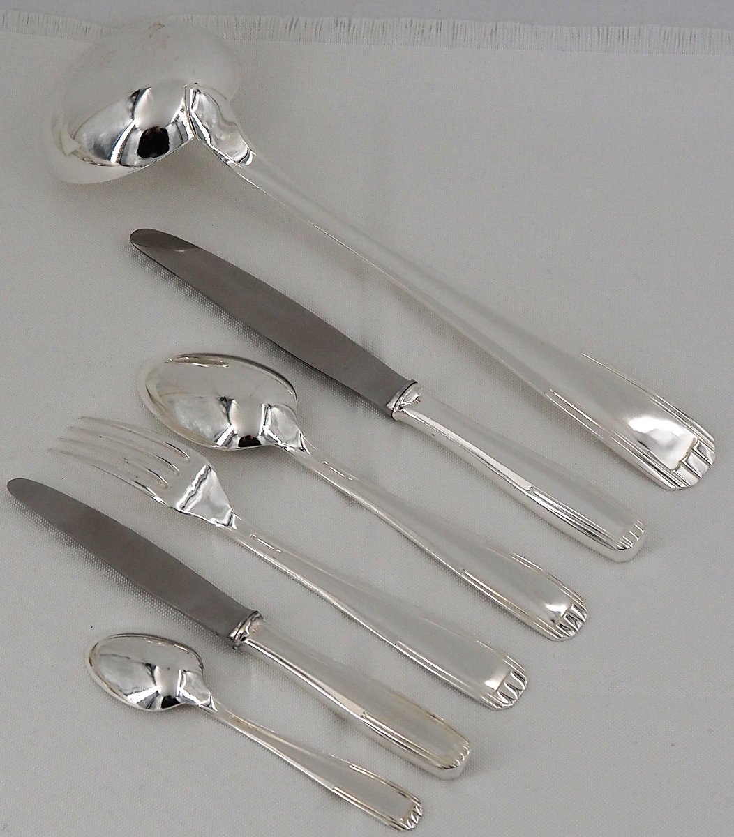 Alfenide, Christofle Paris Model, 61-piece Silver-plated Cutlery Set With Knives.-photo-4