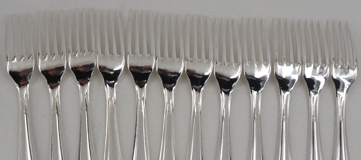 Alfenide, Christofle Paris Model, 61-piece Silver-plated Cutlery Set With Knives.-photo-5