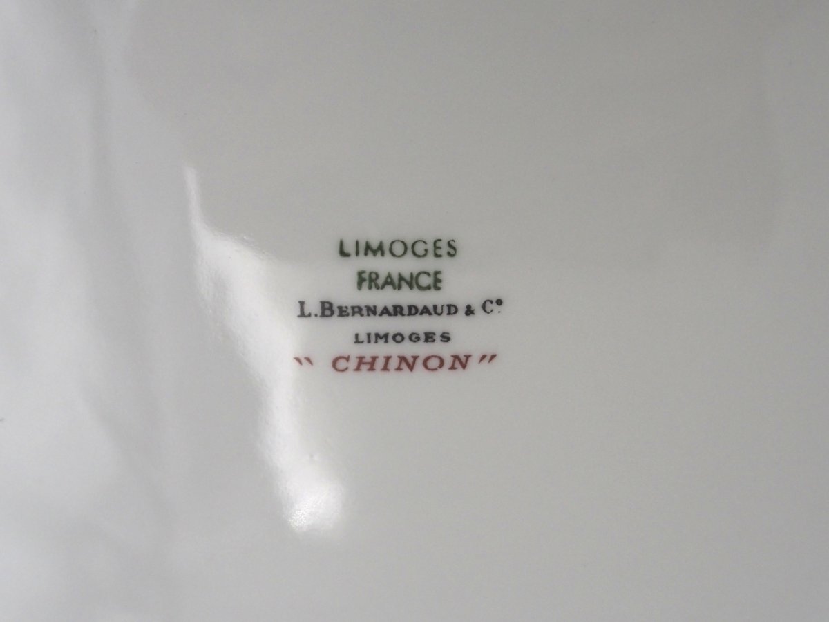Bernardaud, porcelaine Limoges modèle Chinon, soupière/légumier + plat rond, parfait état.-photo-8
