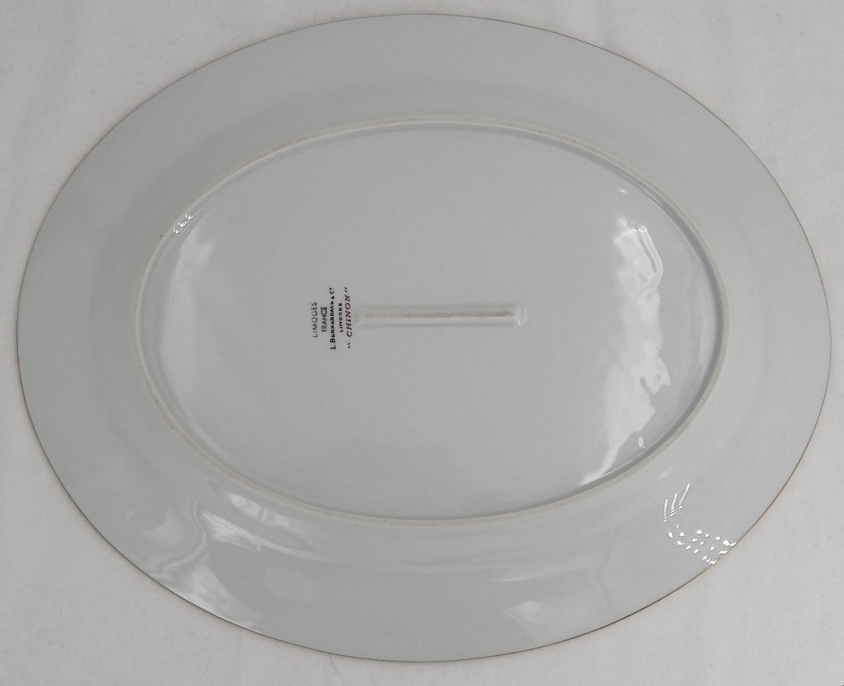 Bernardaud, porcelaine Limoges modèle Chinon, 2 plats + 1 saladier, parfait état.-photo-1