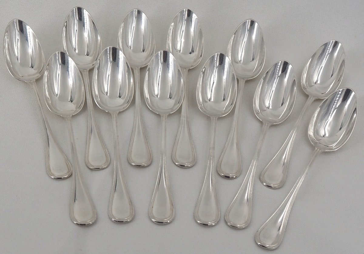 Puiforcat, 12 couverts à entremets, dessert, argent massif Minerve, 24 pièces, 1,2 kg.-photo-2