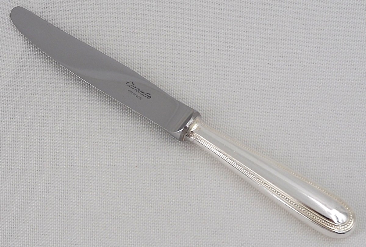 Christofle Perles Model, 12 Dessert, Cheese And Dessert Knives, In Silver-plated Metal.-photo-3