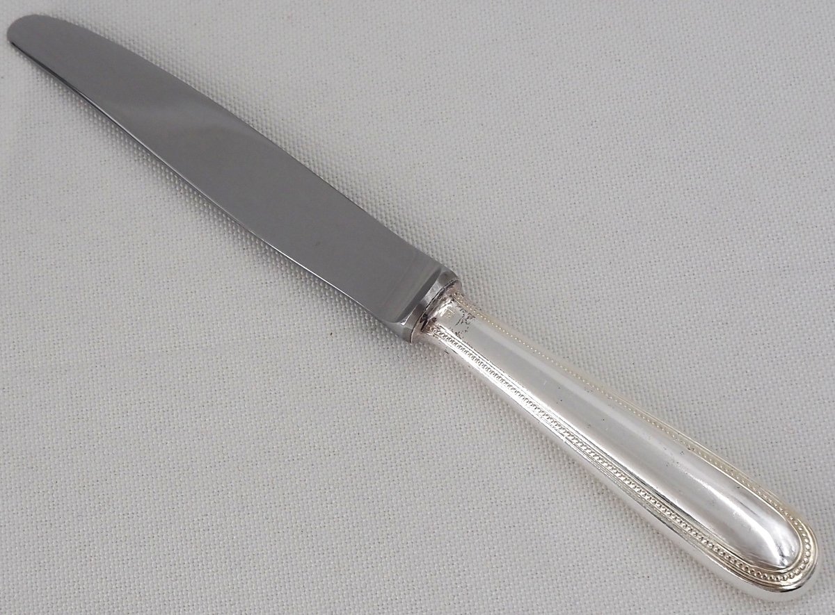 Christofle Perles Model, 12 Dessert, Cheese And Dessert Knives, In Silver-plated Metal.-photo-3