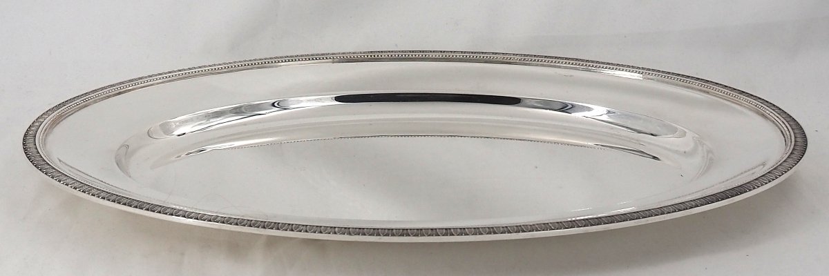 Christofle modèle Malmaison, plat ovale 45,5  x 31,2 cm, métal argenté, excellent état.-photo-4
