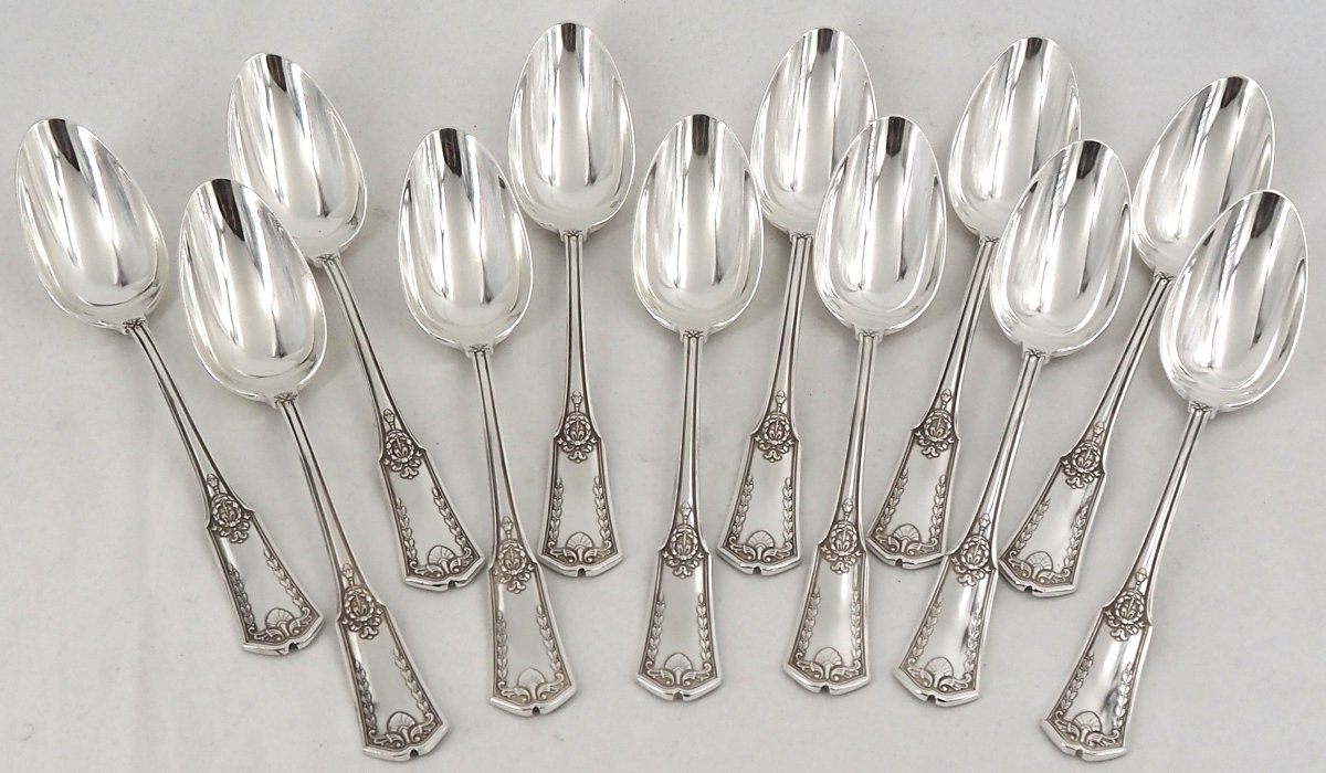 Perrin, Sfam, Sans Gêne Model, 12 Entremets Cutlery, Dessert, 24 Pieces, Silver-plated Metal.-photo-1