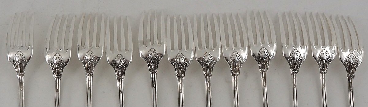 Perrin, Sfam, Sans Gêne Model, 12 Entremets Cutlery, Dessert, 24 Pieces, Silver-plated Metal.-photo-4