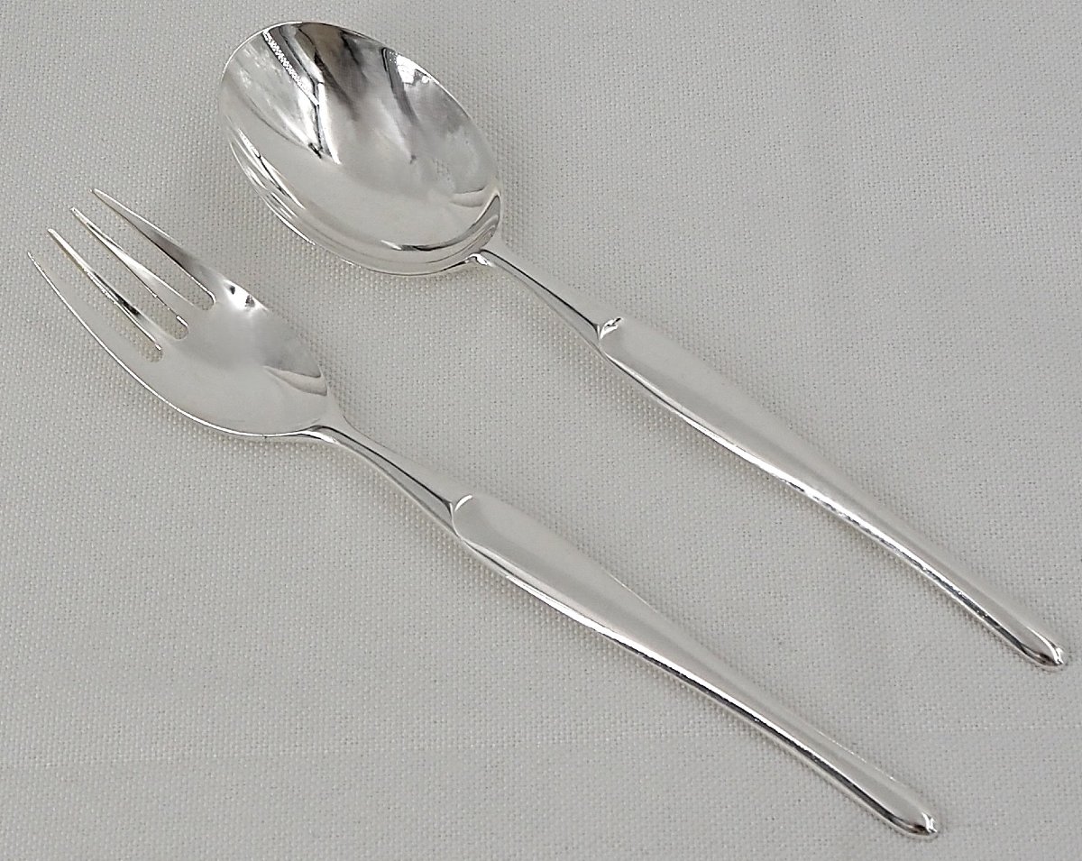 Christofle modèle Duo, Tapio Wirkkala, 12 couverts à entremets, dessert, 24 pièces, 17,8 cm.-photo-2
