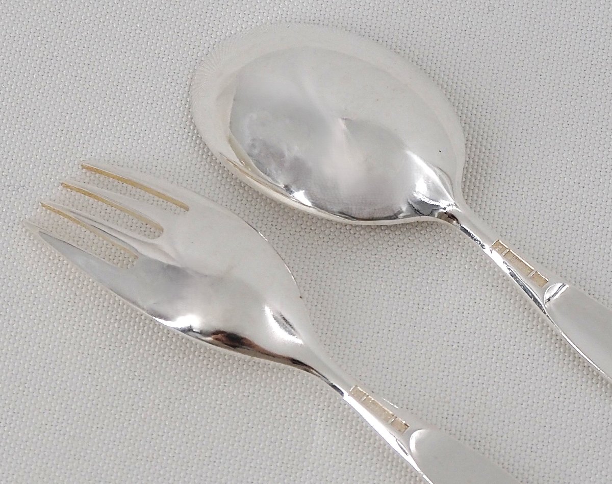 Christofle modèle Duo, Tapio Wirkkala, 12 couverts à entremets, dessert, 24 pièces, 17,8 cm.-photo-2