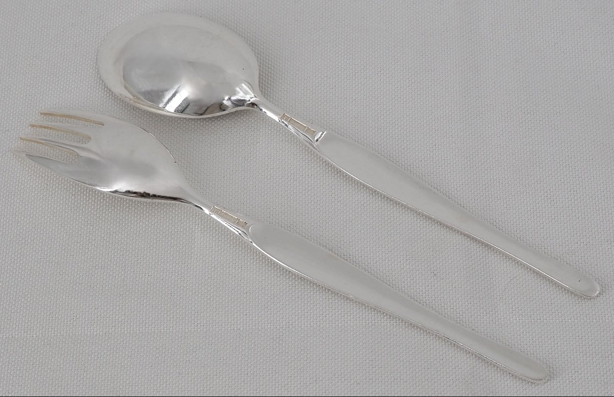 Christofle modèle Duo, Tapio Wirkkala, 12 couverts à entremets, dessert, 24 pièces, 17,8 cm.-photo-3