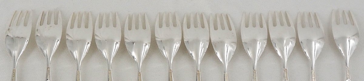 Christofle modèle Duo, Tapio Wirkkala, 12 couverts à entremets, dessert, 24 pièces, 17,8 cm.-photo-4