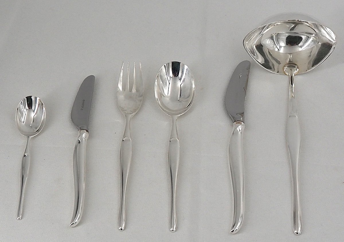Christofle 61-piece Cutlery Set, Duo Model, Tapio Wirkkala, With Silver-plated Metal Knives.-photo-3