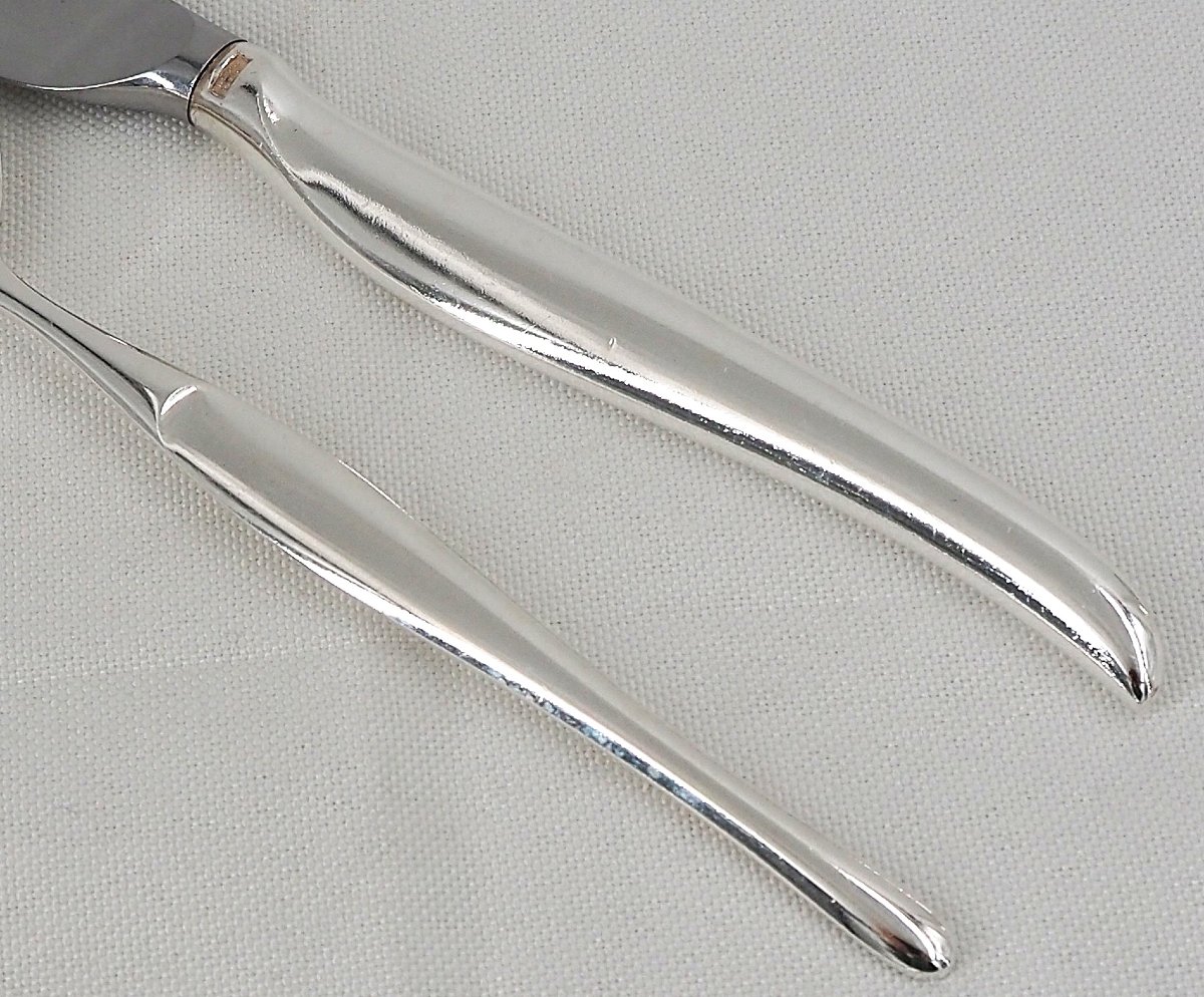 Christofle 61-piece Cutlery Set, Duo Model, Tapio Wirkkala, With Silver-plated Metal Knives.-photo-4